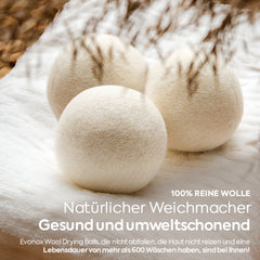 Evonox Clean 3 Stück Wäsche-Wollfilz-Trocknungsball – Natürlich und Umweltfreundlich