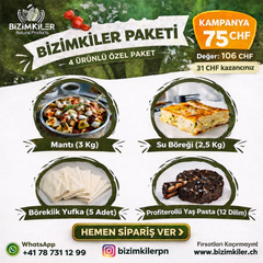 Bizimkiler Aile Boyu Lezzet Paketi | Mantı, Su Böreği, Böreklik Yufka ve Profiterollü Pasta