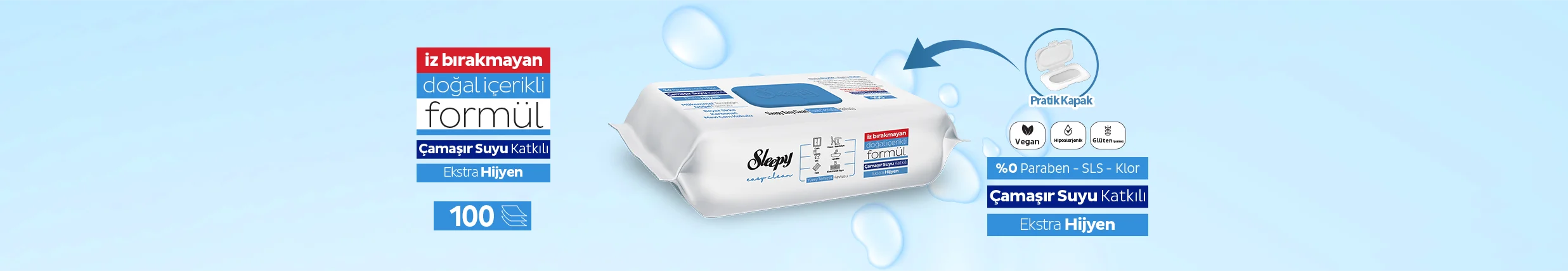 Sleepy Oberflächenreinigungstuch 100 Stück - Mit Bleichzusatz